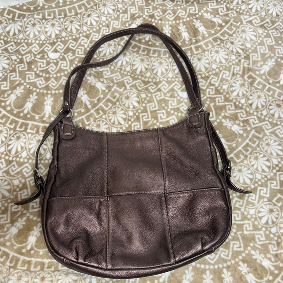 Norm Thompson Handbags - Norm Thompson Leather Metallic Bronze Brown Supple Hobo Shoulder Bag Convertible